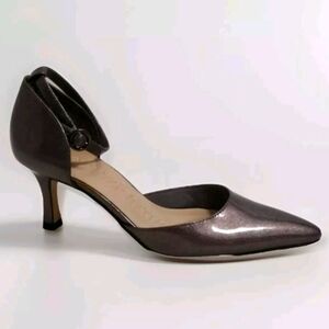 Norma Kamali Metallic Ankle Strap Stiletto Heels Sandals Elevated Glam US 6